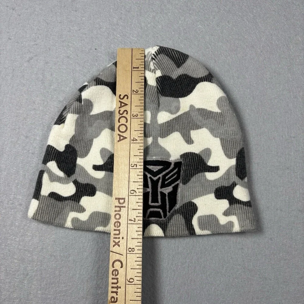 Transformers Gray White Camouflage Knit Hat Cap Boys Youth Size Stitched‎ Logo